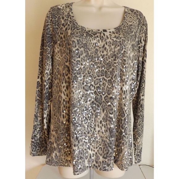 Liz Claiborne Tops - LIZ CLAIBORNE Animal Print Sequined Top
